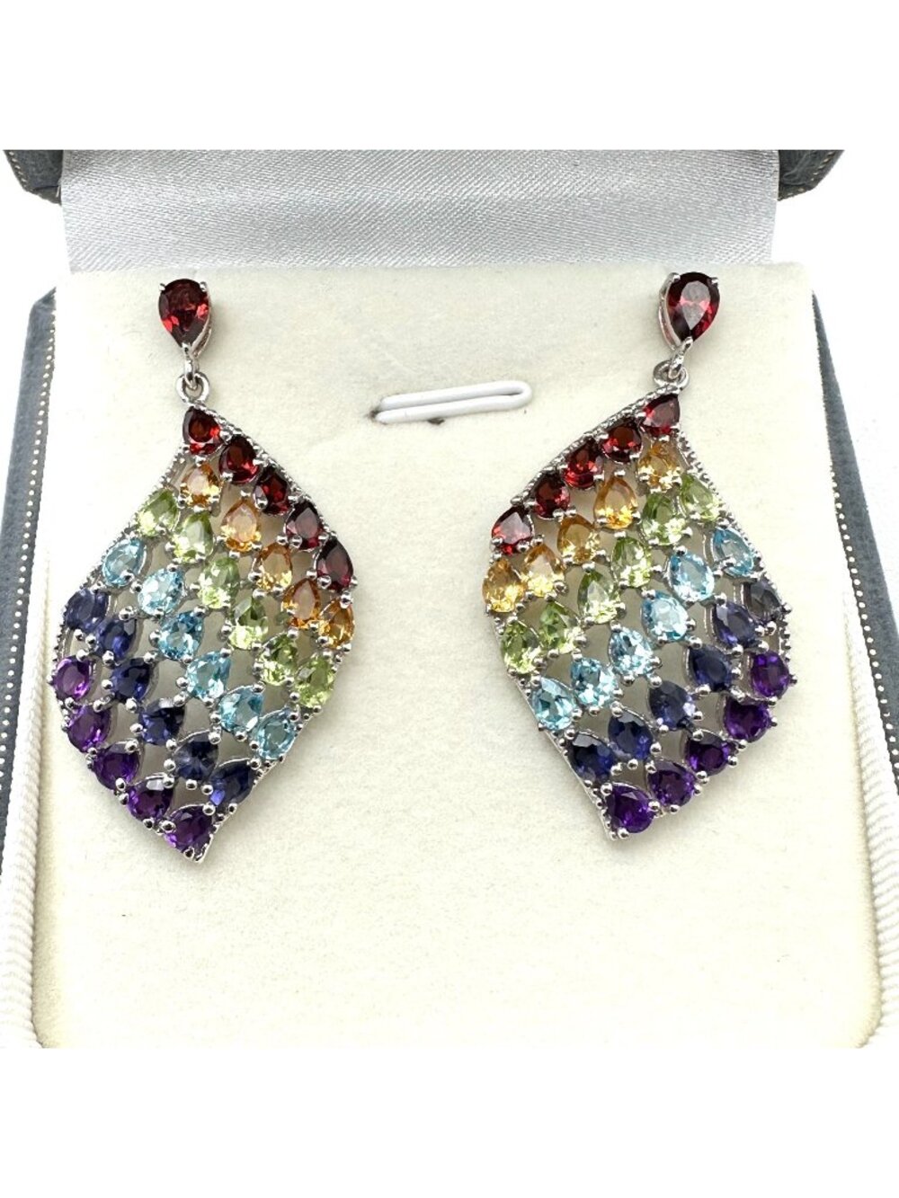 Chuck Clemency Earrings Multi Gemstone Sterling Silver Pierced 1.5 Inch